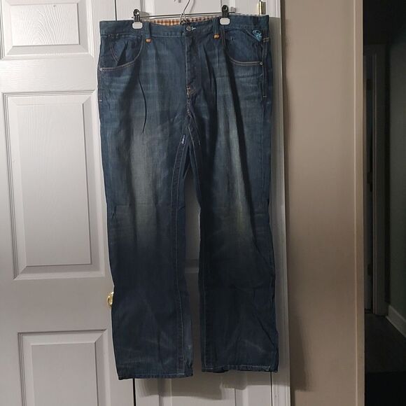Parish button fly Health Wealth Wisdom distressed jeans  Sz 42  NWOT - Picture 1 of 14